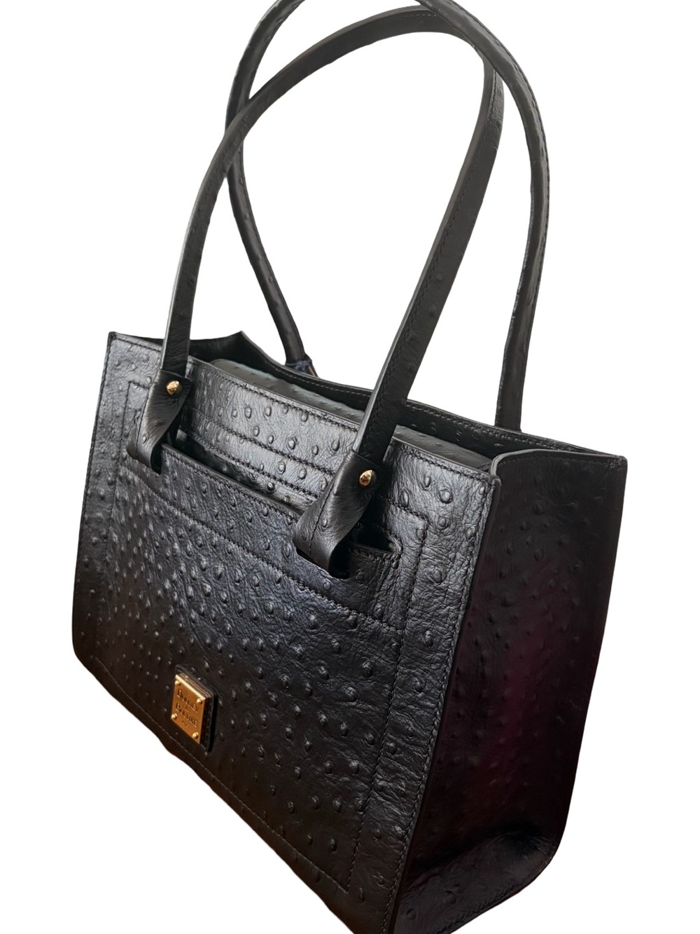 NWT Dooney & Bourke Janine Black Leather Ostrich Satchel Shoulder Purse - Picture 16 of 16